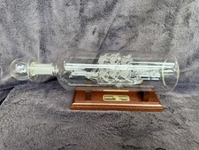 Vintage (PERFECT) 29cm Long HMS Victory Ship in a Bottle Diorama on Wood Stand