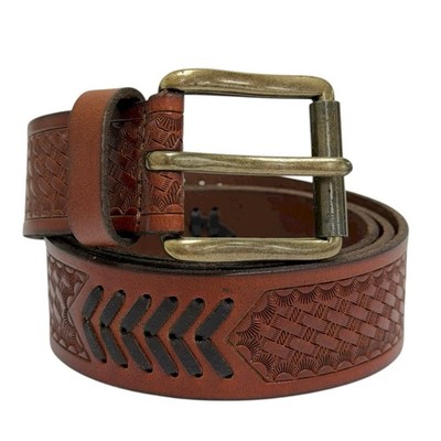 Lucky Brand Men s Size 36 Brown Genuine Leather Lacing Detail Laser Cut Belt NWT