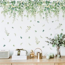 Green Leaves Blossom Plants Wall Stickers Peel and Stick Removable Wall Art M...