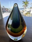 Vintage 60s Murano Glass  Teardrop Sculpture Paperweight Multicolor Home Decor