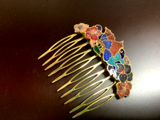Vintage Cloisonne Enamel Hair Comb Floral Butterfly Design