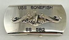USS Bonefish SS-582 Submarine Belt Buckle – Vintage Diesel Boat Dolphins US Navy