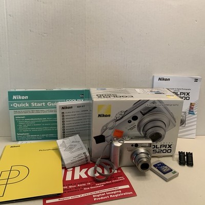 Nikon Digital Camera Coolpix E5200 5.1MP Silver Tested Battery Charger Box Cord