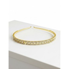 Gold Rhinestone Double Row Headband Crystal Hair Accessory Wedding Prom Sparkle