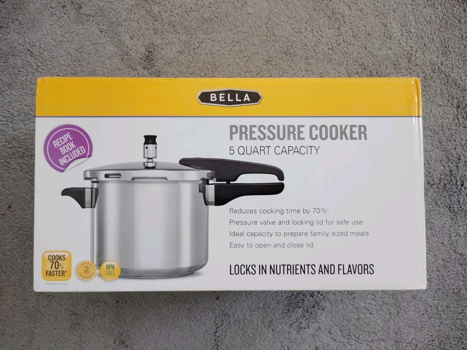 BELLA 5 QUART PRESSURE COOKER - NEW