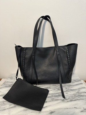 ALLSAINTS Ray Lea Large Leather East West Tote Bag Black with Pouch
