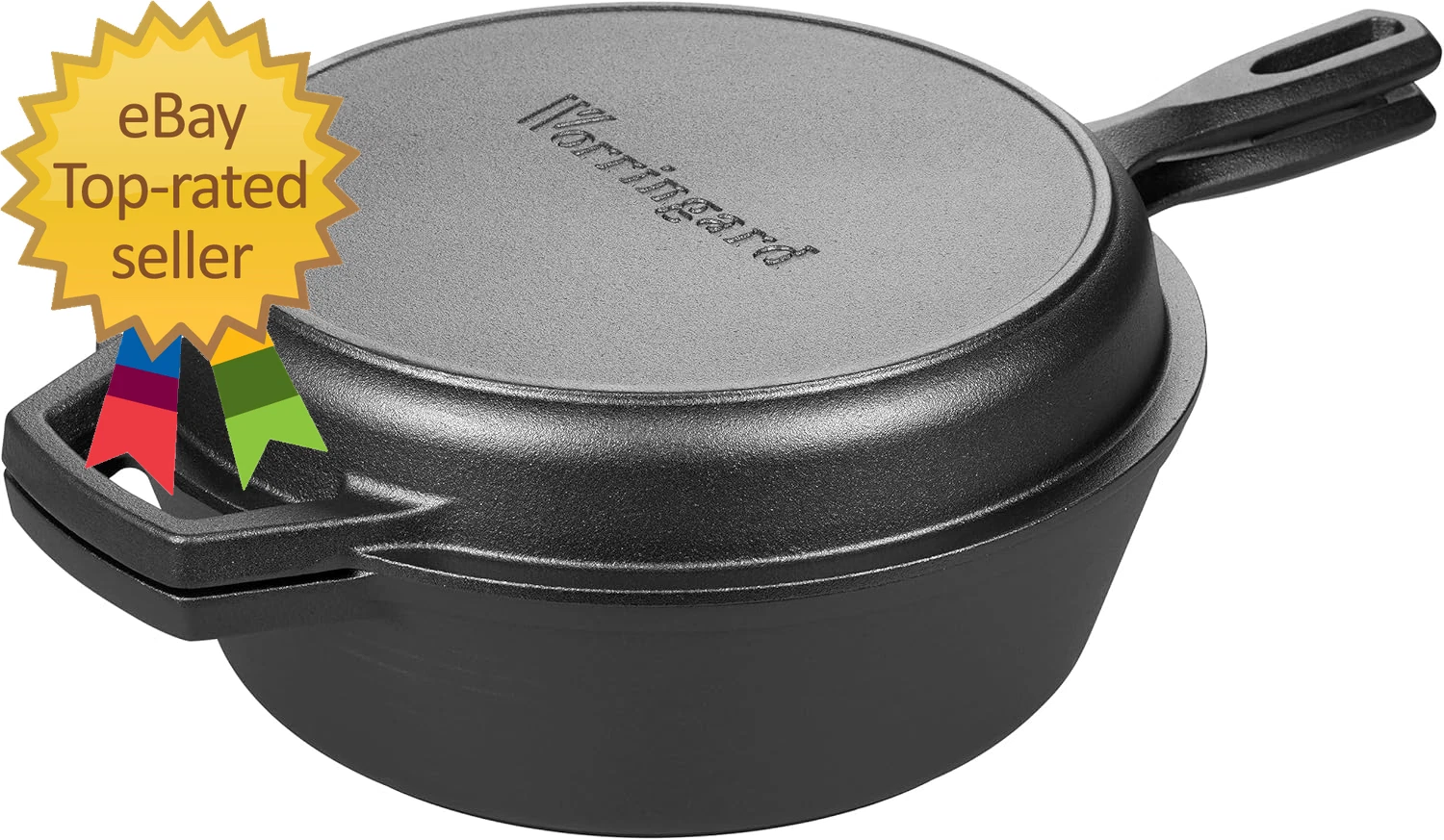 Pre Seasoned Cast Iron Double Dutch Oven Pot with Skillet Lid for Bread Baking