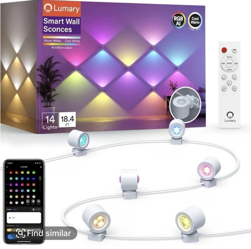 RGBAICW Smart Wall Sconces, Indoor Up Down Wall Lights 9.2ft with 7 LEDs Colo...