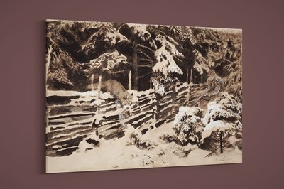 Bruno Liljefors - Winter Scene With Hunter and Fox by Fence - Paper or Canvas