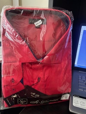 NWT PKG ST PATRICKS MENS DESIGNER LS DRESS SHIRT CORAL 5XL 22  COLLAR STAY