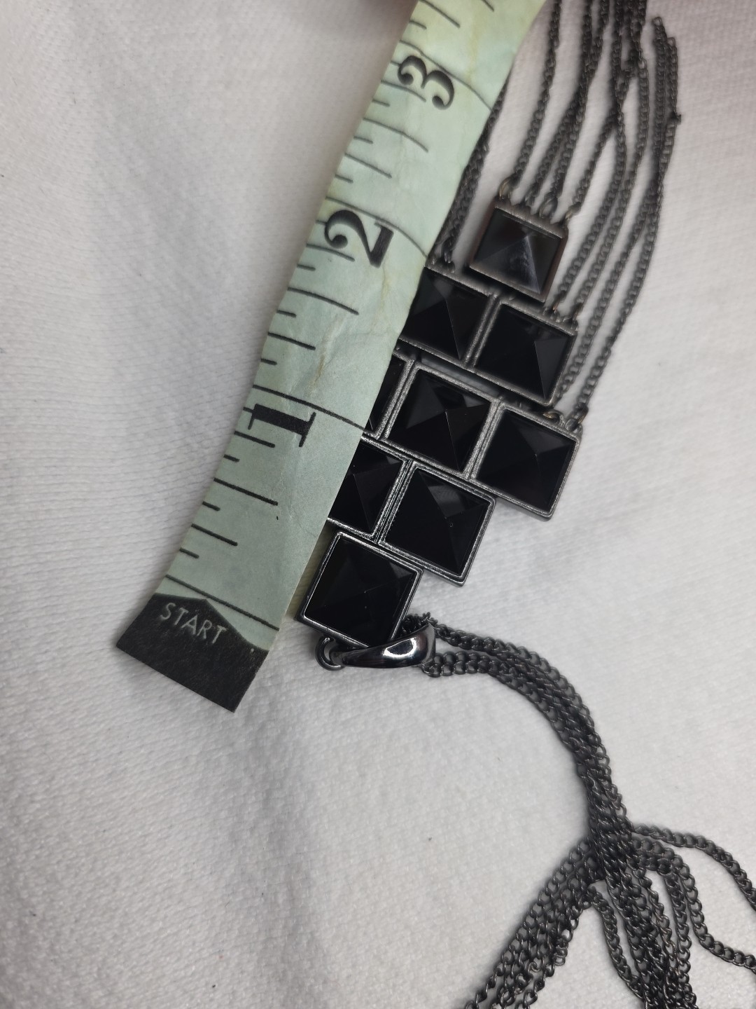 Park Lane Black Pyramid Fringe Chain Necklace Geometric Tiles Design New (Read⬇️