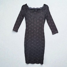 Onyx Nite Lace Overlay Sheath Dress Metallic Accents Woman Size 4 Gray Purple