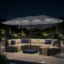 Image of 4.5m Double Sided Garden Parasol with Base & 60 Solar LED Lights