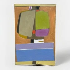 Mid-Century Geometric Art 3’ Stacked Shapes Color Blocks, 60s Oil Painting, MCM