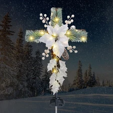 34 Inch Solar Lighted Christmas Cross Stake Cemetery Grave Decorations Christ...
