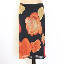 vtg y2k 90s express black rose print mesh low rise midi skirt goth fairy whimsy