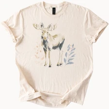 Moose Shirt Earthy Animal Graphic Tee Natural Forest Themed Cotton Apparel