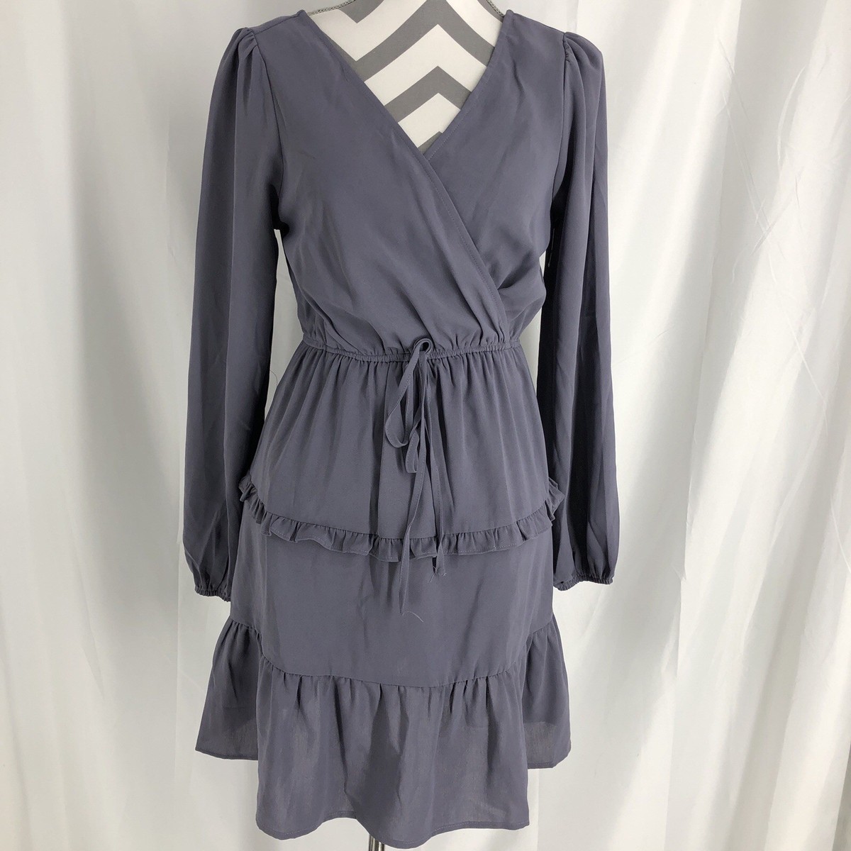 andree blue dress Andree by Unit Women's Dusty Blue Surplice Long Sleeve Dress Small