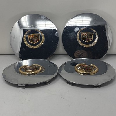 4 Cadillac Wheel Center Cap HUBCAP MHT Chrome Cover Gold Wreath Bolt On 10885