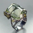 Vintage 30 ct Natural Green Amethyst Ring 925 Sterling Silver Size 8 /R458794