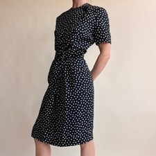 Adrianna Papell Black White Polka Dot Wrap Silk Dress- Short SleevesSize 4