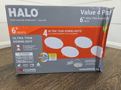 Halo HLB 6 in. LED Recessed Light Kit 4-Pack Dimmable Canless HLBSL6099FS35-4PK - Picture 1 of 5