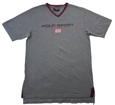 トップス polo sports 90s Vintage 90S Polo Sport Ralph Lauren V-Neck T-Shirt In Grey - Size