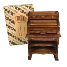 NEW Vtg CONCORD Dollhouse Miniatures Colonial Roll Top Desk Wooden Wood Brown