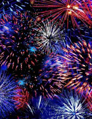 Patriotic Fabric - Red & Blue Packed Fireworks - Timeless Treasures YARD