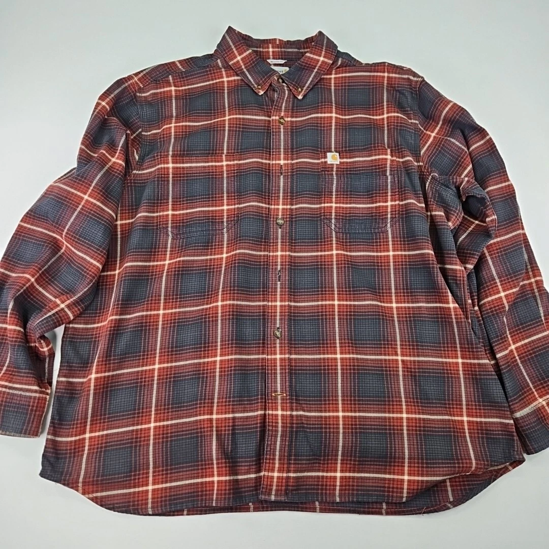 Carhartt Flannel Shirt Mens 2XL Plaid Relaxed Fit Long Sleeve Red, Black, White