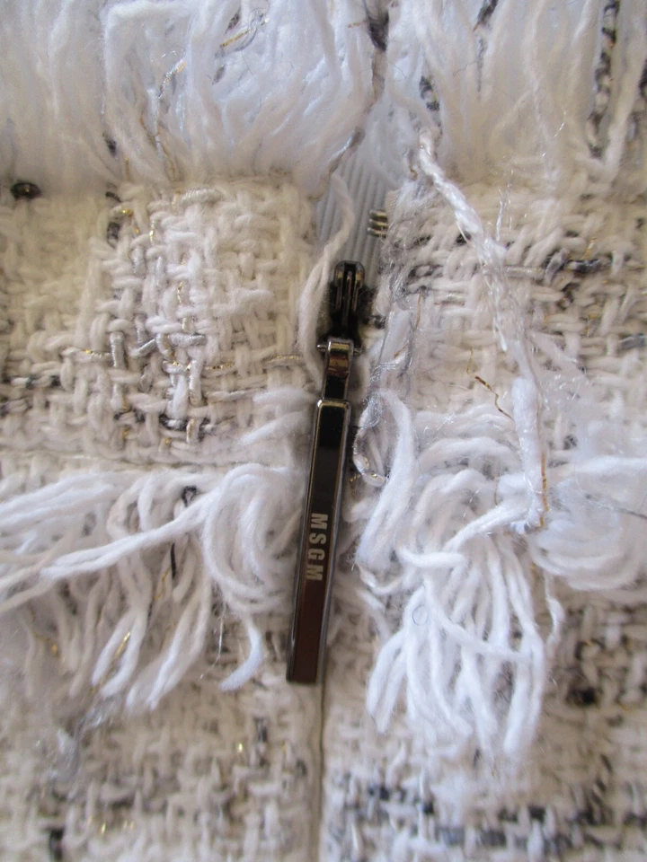 MSGM Твидовая Мини Юбка Бахрома Отделка Хлопковая Смесь 38 Женщин Белое Серебро - Изображение 4 из 4