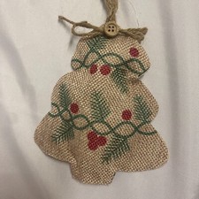 Rustic Country-Style Plush Burlap Christmas Tree-Shaped Ornament w Wood Jute