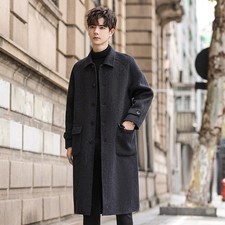 Mens Real Cashmere Mid Long Single breasted Wool Coat Overcoat Spring Autumn New