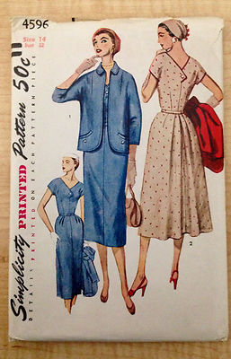 Vintage 1950 60s Simplicity Women Sewing Pattern 4596 One Piece Dress Jacket 2 Ebay