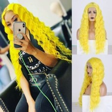 Yellow Hair Deep Wave Lace Wig Long Fiber Synthetic Lace Front Wigs for Women US