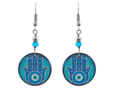 Hamsa Evil Eye Earrings Blue Protection Hand Boho Jewelry Metaphysical Gift