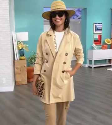 Wynne Layers Trench Coat With Chiffon Pleat Back Mixed Media Almond New Size XS