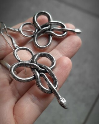 Large Silver Brass Gypsy Cobra Earrings Mandala Snake Life Boho Statement Hoops