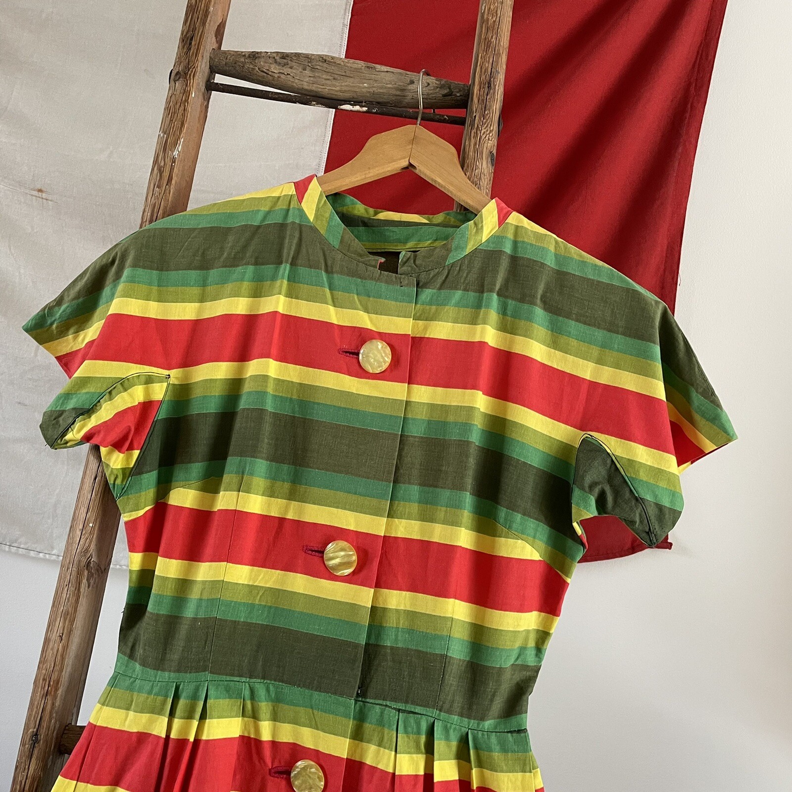 Details zu True Vintage 1950s Bold Striped Cotton Dress UK8 W26” Für eine begrenzte Zeit