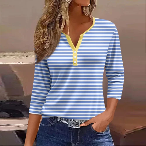 Damen Freizeit Boho Blumen V-Ausschnitt 3/4 Ärmel lose Blusen Shirts Sommer Tops - Bild 3 von 27