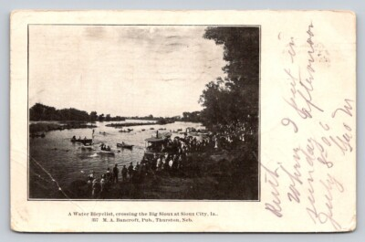 #ad #ad c1905 Canoes Water Bicyclist Crossing Bix Sioux City Iowa P85A $13.16