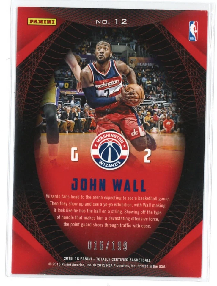 2015-16 Panini Totally Certified John Wall Certified Skills #/199 #12 - Image 2 of 2