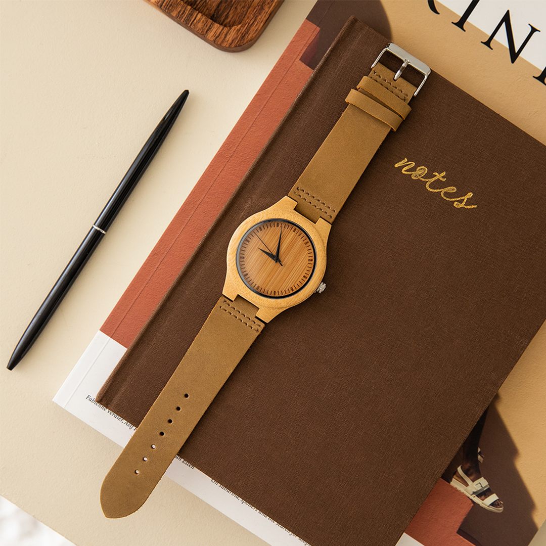Wood Watch for Men Leather Strap Personalized Wood Wrist Watch