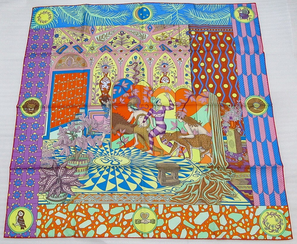 Hermes Scarf La Danse des Amazones 90 cm Silk blue Carre dance
