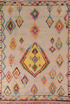 Geometric Plush Wool Handmade Berber Moroccan Oriental Living Room Rug 7x11