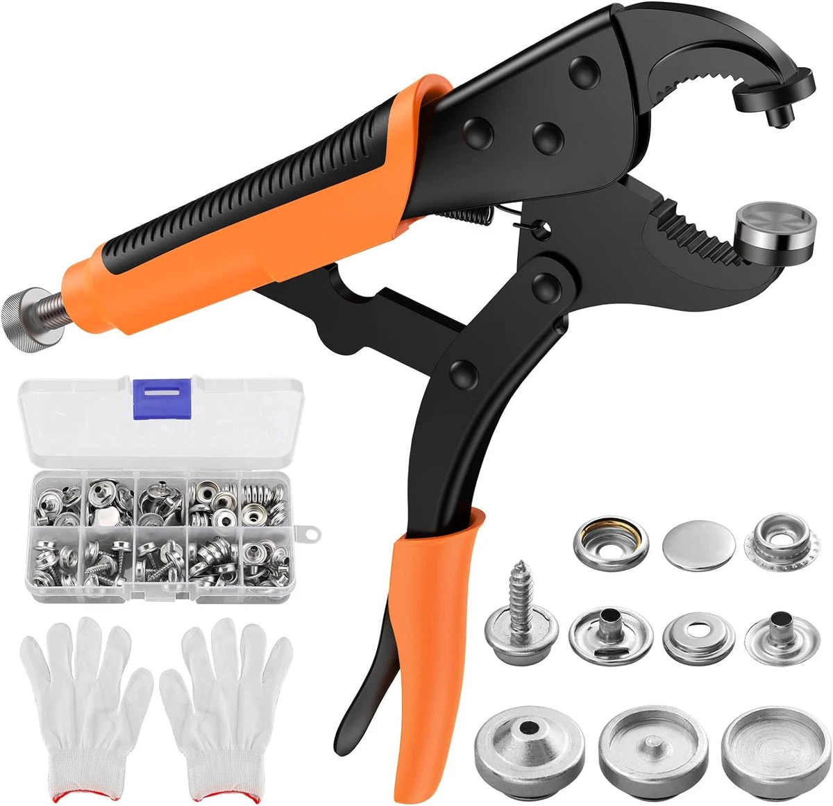 RERI Set Da 80 Bottoni A Pressione In Metallo Da 10 Mm Con Pinza Applicatrice, Per Jersey E Borse Fai Da Te, Senza Cuciture, Colore Argento