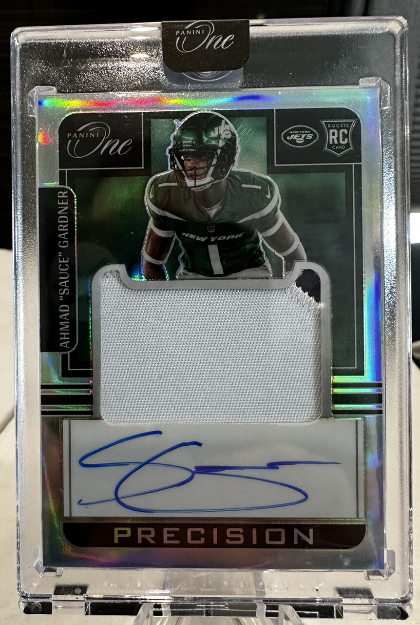 2022 Panini One Ahmad Sauce Gardner /99 Rookie Patch Auto Precision Prizm RPA