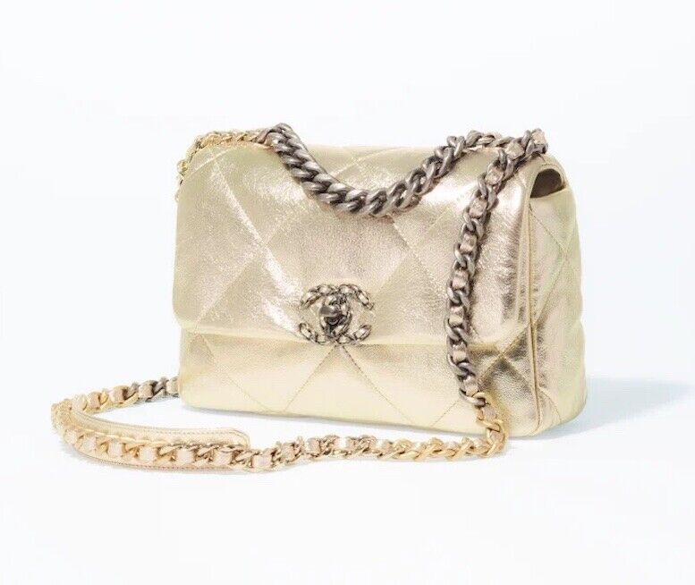Chanel 19 Metallic Gold Bag Hand Chain Shoulder Purse AS1160 Lambskin Woman  New
