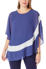 Colleen Lopez Colorblock Woven Poncho Indigo/Ivory