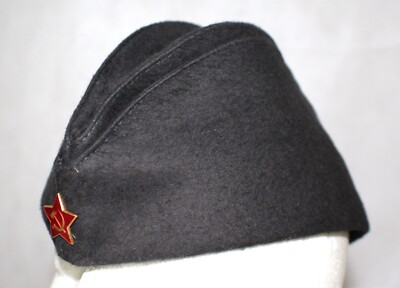 Vintage USSR Submarine Field Cap with Red Star Hammer Sickle Cap Badge-Original